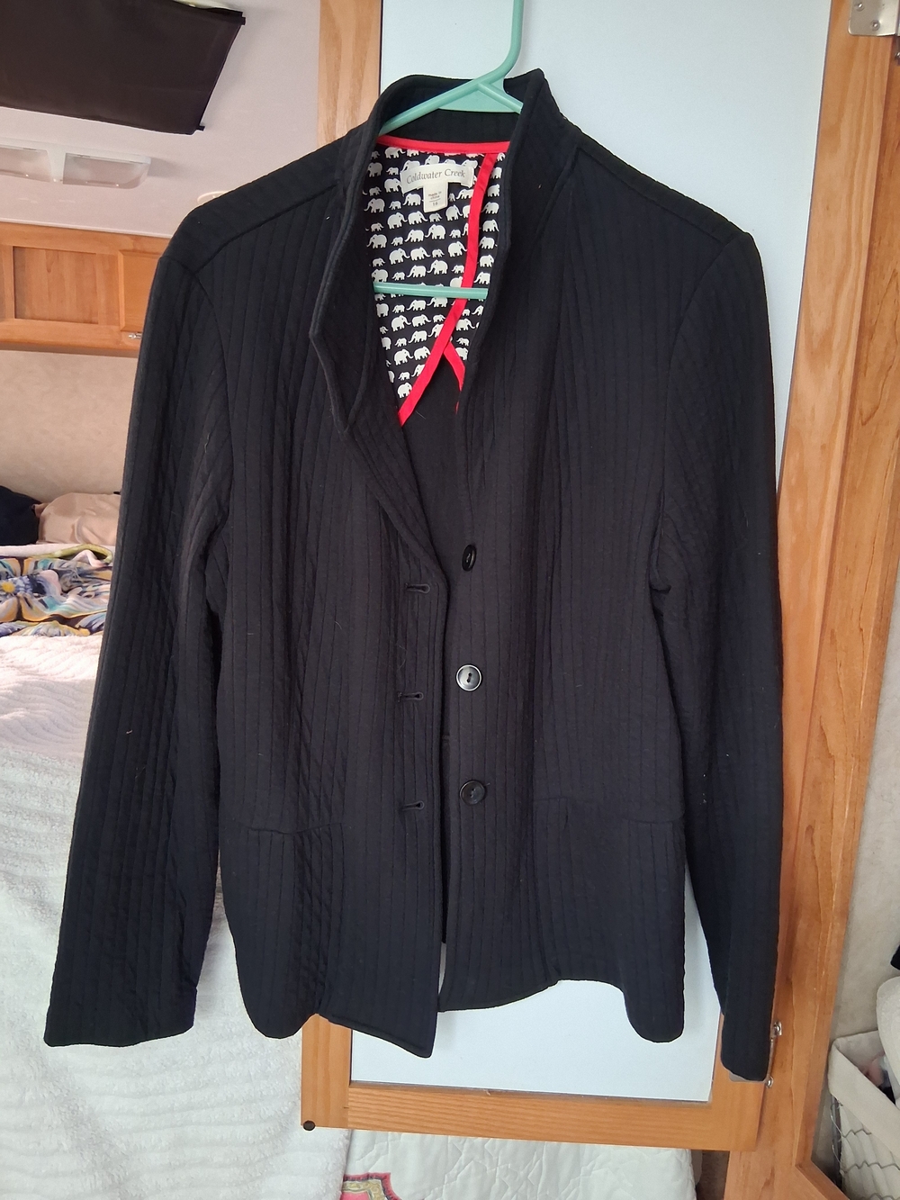 Coldwater Creek Black Quilted Button-Front Blazer